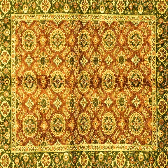 Ahgly Company Indoor Square Oriental Yellow Traditional Area Rugs, 4' Square