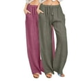 thumbnail image 1 of Enjoytime 2 Pack Womens Work Pants Solid Color Drawstring Elastic Waist Wide Leg Pants Lounge Workout Trousers with Pockets Business Casual Plus Size Clothes Hot Pink L, 1 of 8