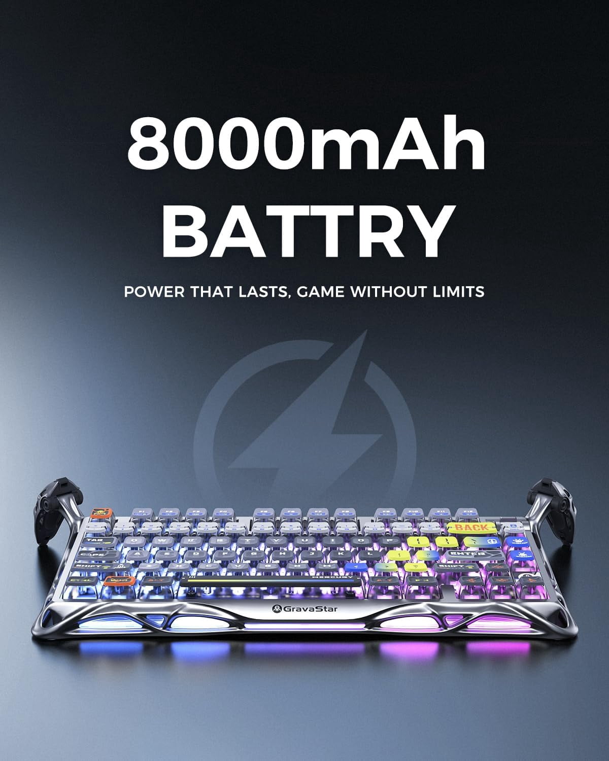 GravaStar Mercury K1 Pro 75% Wireless Mechanical Keyboard, Gasket Mount, 8000mAh Battery, Kailh Speedy Mint Linear Switches, Dual RGB - Interstellar Silver