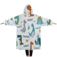 thumbnail image 2 of Oversized Wearable Blanket Hoodie,Colorful Dinosaurs THIAGO Cacti Pattern Sherpa Blanket Hoodie with Super Pockets,Super Warm Fuzzy Pullover for Women & Men, 2 of 6