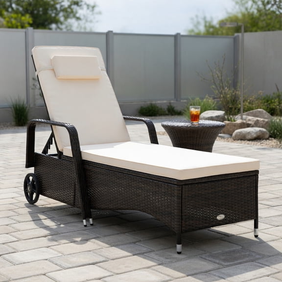 GVN Chaise Lounge Outdoor, Lounge Chair Outdoor,Outdoor Recliner Cushioned Chaise Lounge with Adjustable Backrest
