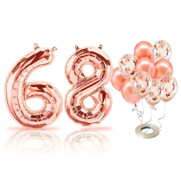 PARIS PRODUCTS - 68th Birthday Rose Gold Balloons & Number 68 Mylar Balloon, 68th Birthday Party Decor, 68th Birthday Decorations for Women, 68th Birthday Decorations Women 68
