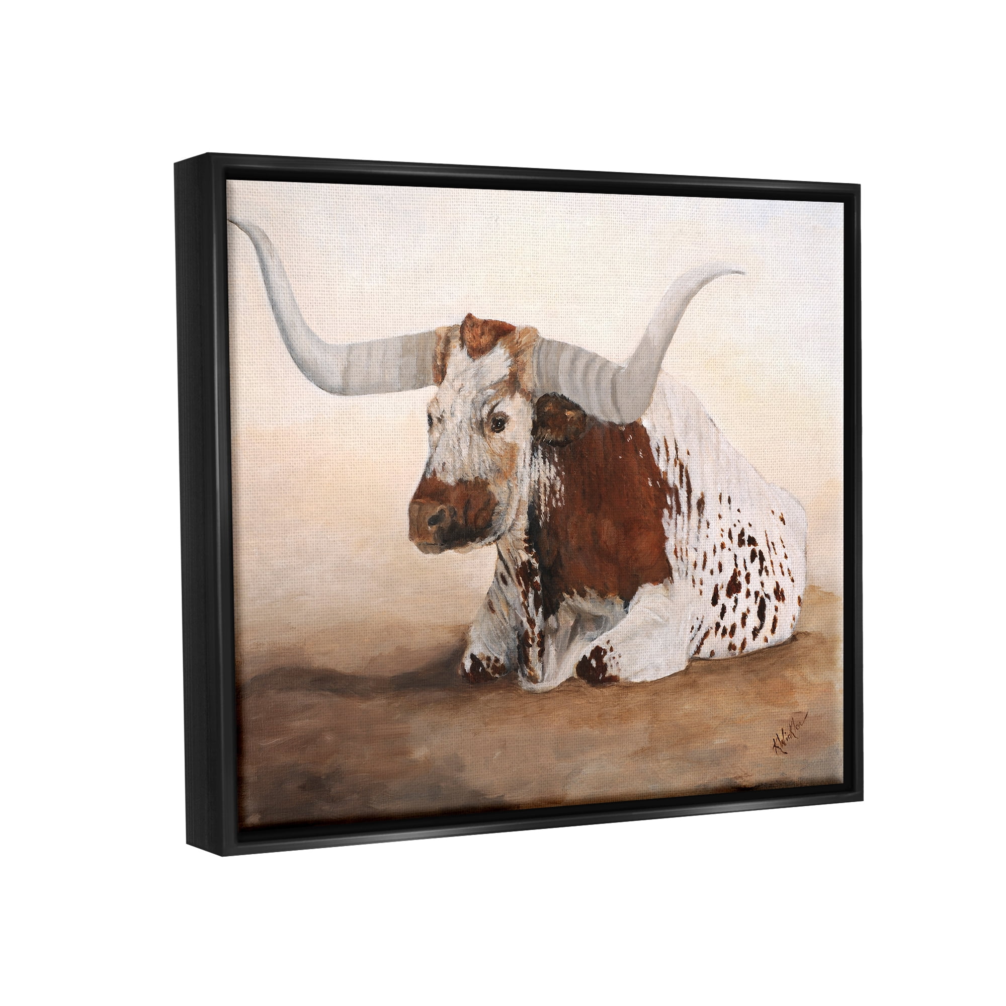 Stupell Longhorn Cattle Resting Painting Animals & Insects Painting Black Floater Framed Art Print Wall Art