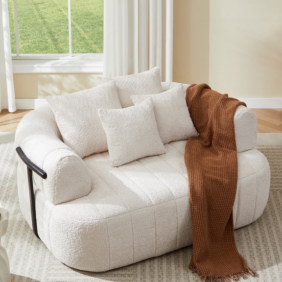 Oversized Boneless Chair Chaise Lounge, 64" Boucle Deep Seat Single Cloud Sofa Bed with Metal Support, Cozy Comfy Couch for Living Room Bedroom, Beige