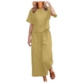 thumbnail image 2 of 2 Piece Outfits for Women Summer Cotton Linen Sets Lounge Solid 3/4 Sleeve Embroidered Top Matching Causal Wide Leg Pants, 5XL, 2 of 7