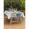 thumbnail image 2 of Vintage Beach Coastal Outdoor Tablecloth - 52x70 Inch Rectangle Dining Table Cover, Nautical Shell Starfish Coral Summer Waterproof Outdoor Table Cloth with Umbrella Hole & Zipper for Picnic/Patio, 2 of 7