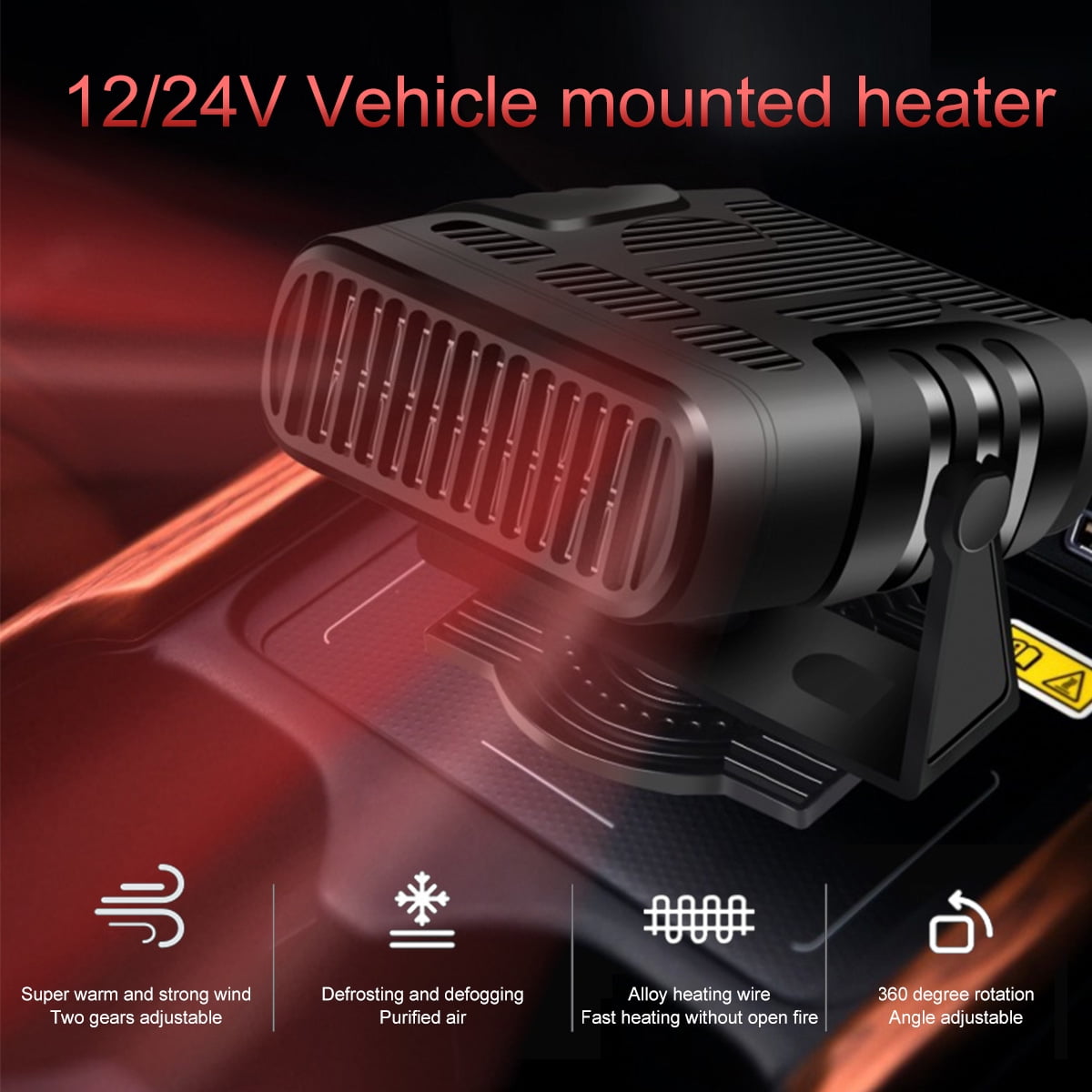 rainyanunite Car Heater 24V Portable Car Heater Windshield Defogger and Defroster 200W Fast Heating and Cooling Fans,with 360 Degree Rotary Base & Handle to