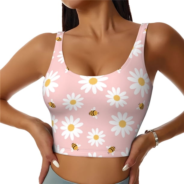 Balery Daisy And Bee Sujetadores deportivos con espalda cruzada para mujer, acolchados, sin costuras, de alto impacto, ideales para yoga, gimnasio, entrenamiento y fitness.-Large