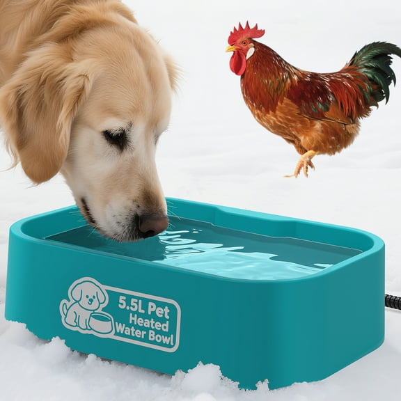 Pet Heated Water Bowl - 5.5L Extra-Large Rectangular Outdoor Durable Outdoor Dog Bowl with Anti-Chew Cord, Keep Water Warm at 77-95℉ for Cats & Dogs, BPA-Free, Spill-Proof, Blue