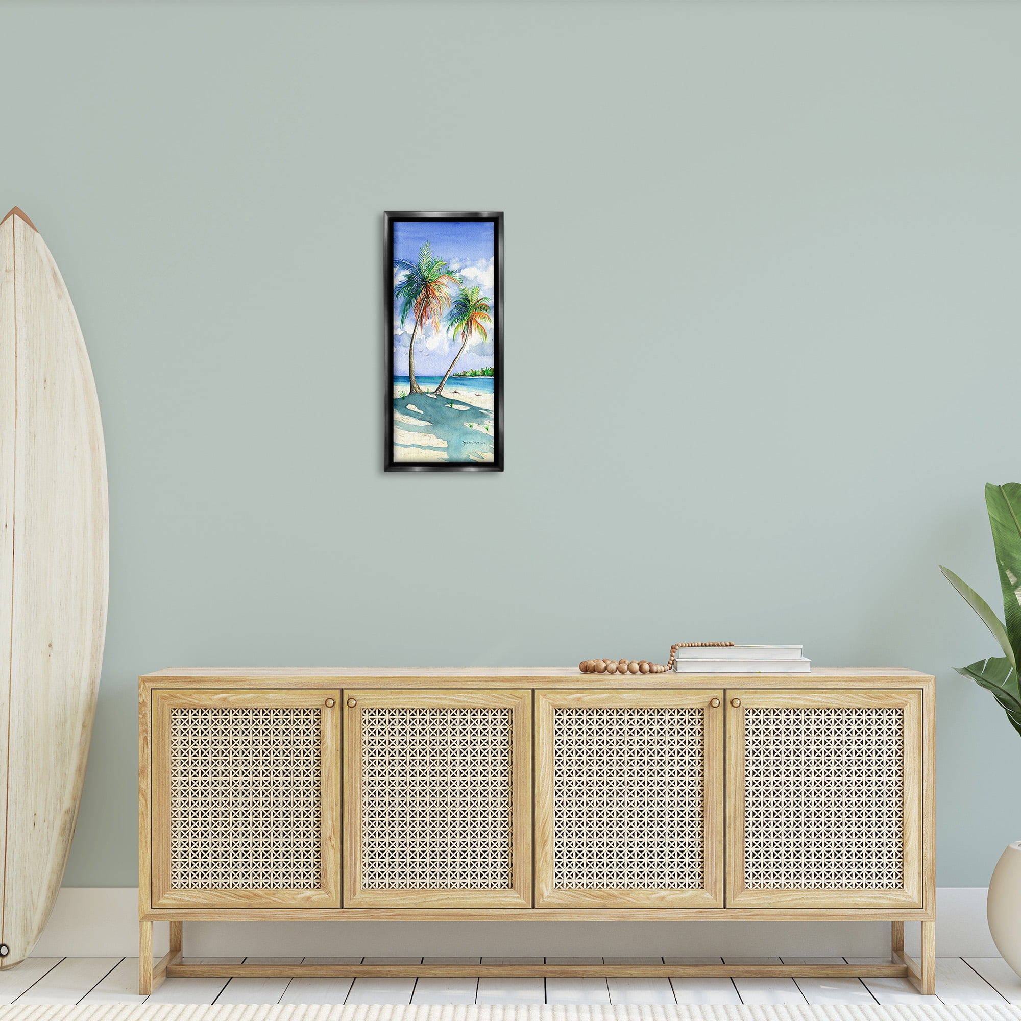 Stupell Industries Sunlit Palm Trees Landscape Painting Black Floater Framed Canvas Art Print Wall Art, 11 x 25