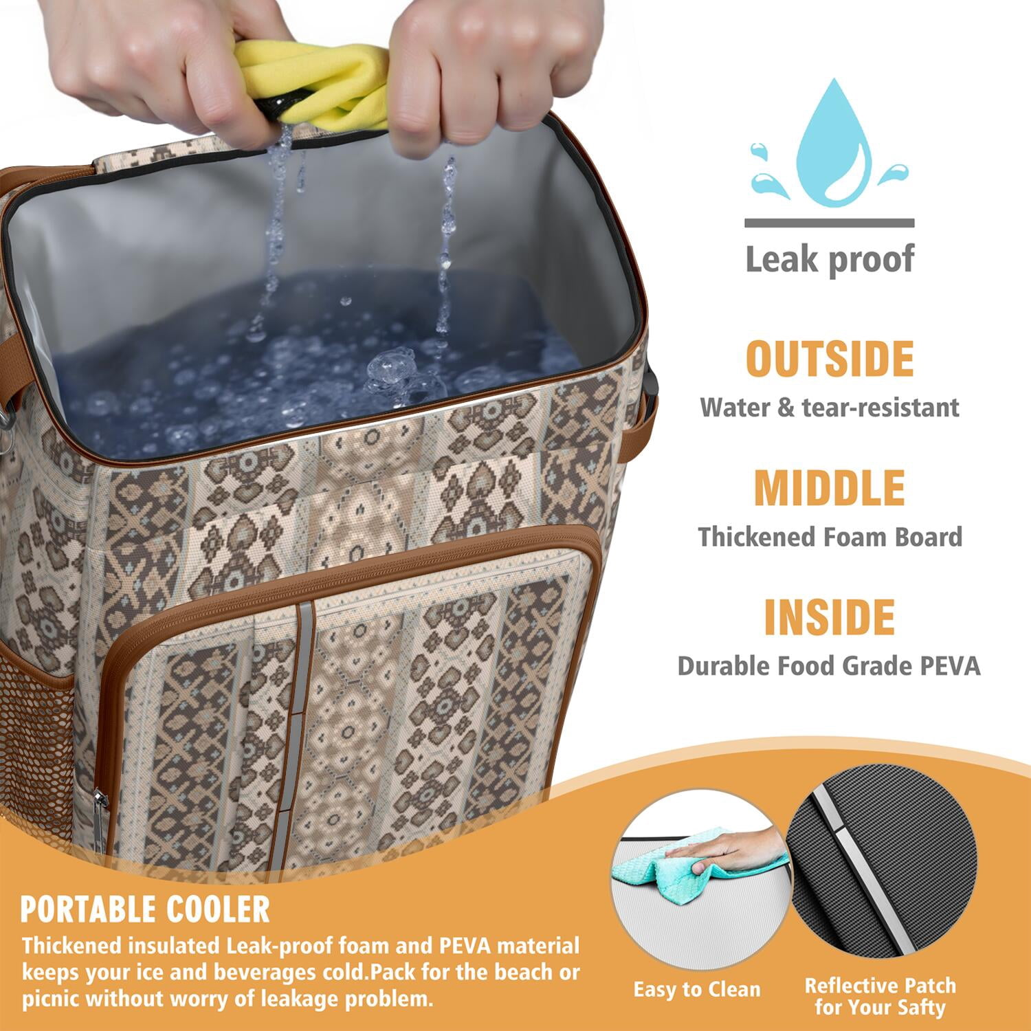 Travel Cooler Bag - Boho Bohemia Pioneer Flower Geometric Line Art Camping Beer Cooler Backpack with Bottle Opener- Waterproof Insulated Picnic Backpacks - Cooler Bag for Beach