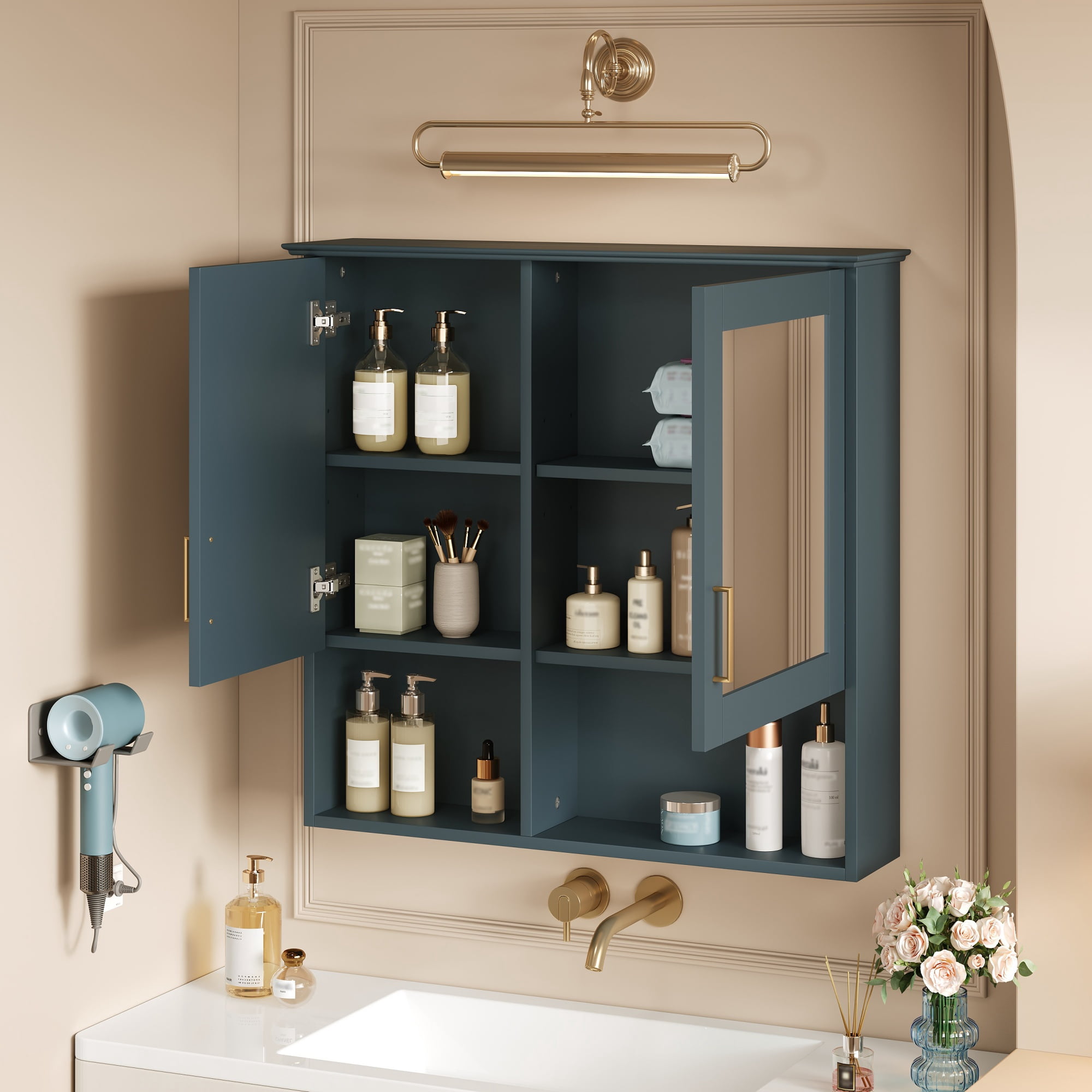 Euroco 2-in-1 Bathroom Mirror Cabinet, 30 inch Wall Mounted Medicine Cabinet with Adjustable Shelves & Soft Close Doors, High-Define Mirror with Storage for Bathroom Vanity