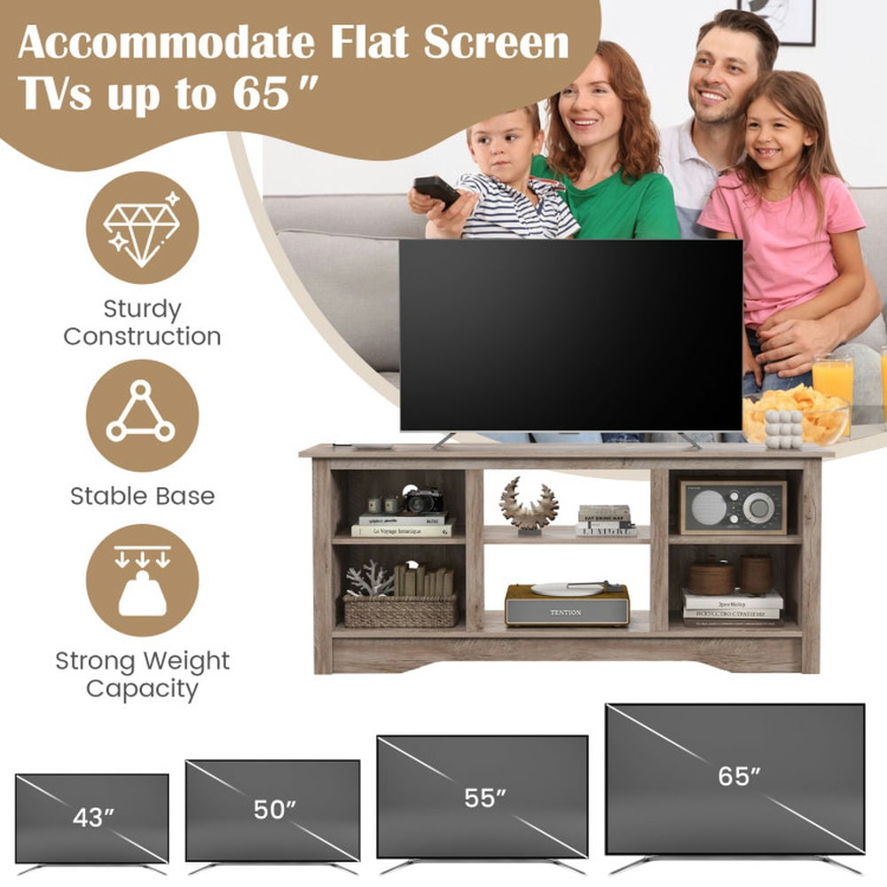 Finihen TV Stand, Entertainment Center, TV Stand for up to 65 Inch Flat Screen TVs with Adjustable Shelves for 18 Inch Electric Fireplace (Not Included), for Living Room, Gray