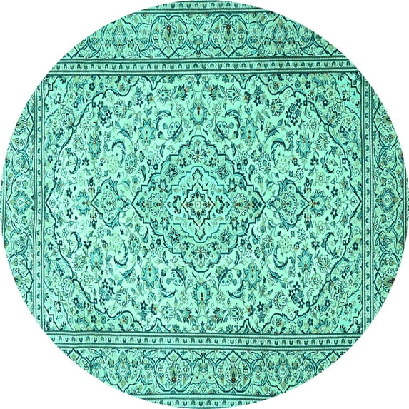 Ahgly Company Indoor Round Persian Turquoise Blue Traditional Area Rugs, 6' Round