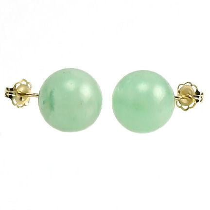Aventurine Yellow Earrings - Trustmark 14K Yellow Gold 10mm Natural Green Jade Aventurine Ball Stud Earrings