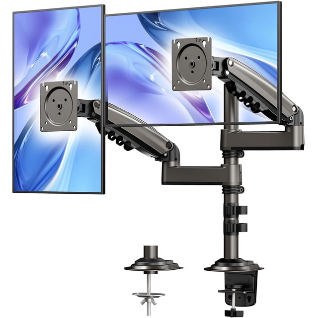 HUANUO Support pour Moniteur Double de 17 à 32 Pouces, Support pour Moniteur Double NITROGLIDEâ¢, Support pour Moniteur 2 Moniteurs, Ergonomique à Inclinaison/rotation/pivotement Réglables, Poids Max 19,8 Lb, VESA 75/100 mm