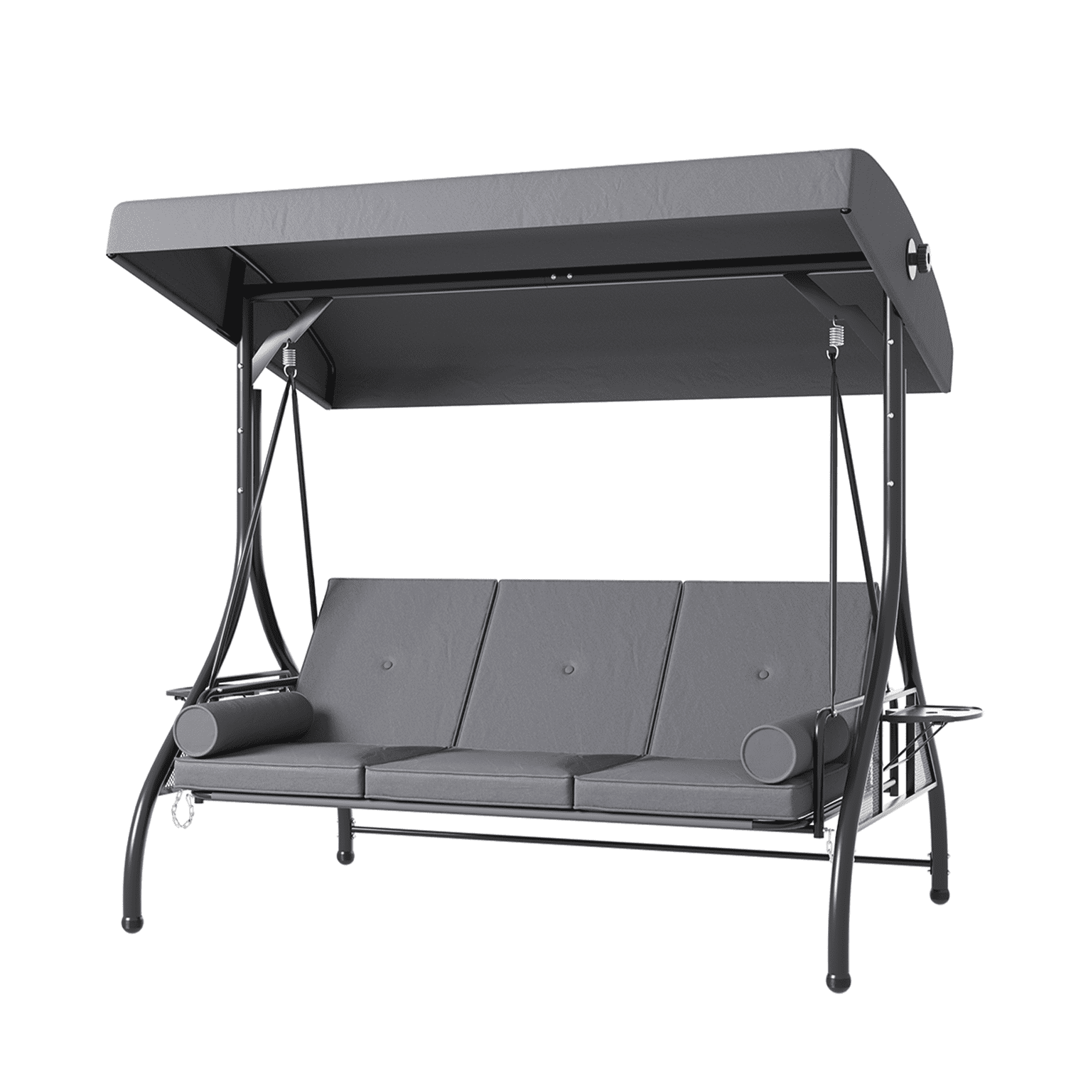 BaPiPro 3-Seat Metal Patio Swing with Adjustable Canopy, Cushions, Foldable Side Table, 2-in-1 Design for Patio, Garden, Porch, Gray