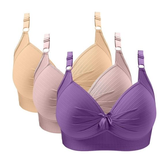 Fatuov T-Shirt Bras for Women Wireless Seamless Full Coverage Soft Bras for Everyday Wear Push Up Plus Size Bralette, 3-Pack, Multicolor, 42B