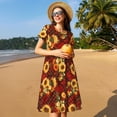 thumbnail image 4 of Balery Red Plaid Sunflower Vestidos sueltos de manga corta para mujer, vestidos de verano 2025, vestidos casuales de corte A con vuelo., 4 of 6