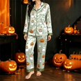 thumbnail image 2 of XIYON Halloween Pajamas Set for Women Pumpkin Ghost Print Long Sleeve Top and Long Pants Sleepwear 2 Piece Nightwear Comfort Loungewear for Holiday Daily Wear, 2 of 4