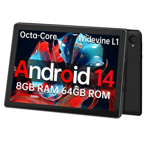 Jenbizz Android 14 Tablet 2025, 8GB RAM, 64GB ROM, 128GB Expand, Quad-Core Processor up to 2.4 GHz, Dual Camera, WiFi, BT, 5000mAh, 1280x800 HD Touch Screen,Black