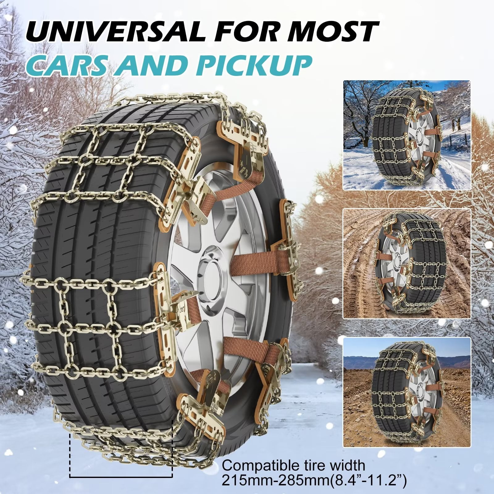 Upgraded Tire Chains, Car Snow Chains Emergency Anti-Skid Chains for Car,  Truck of Tire Width 215mm-285mm, X (6-Pack) Q1600077-X@1 - The Home Depot