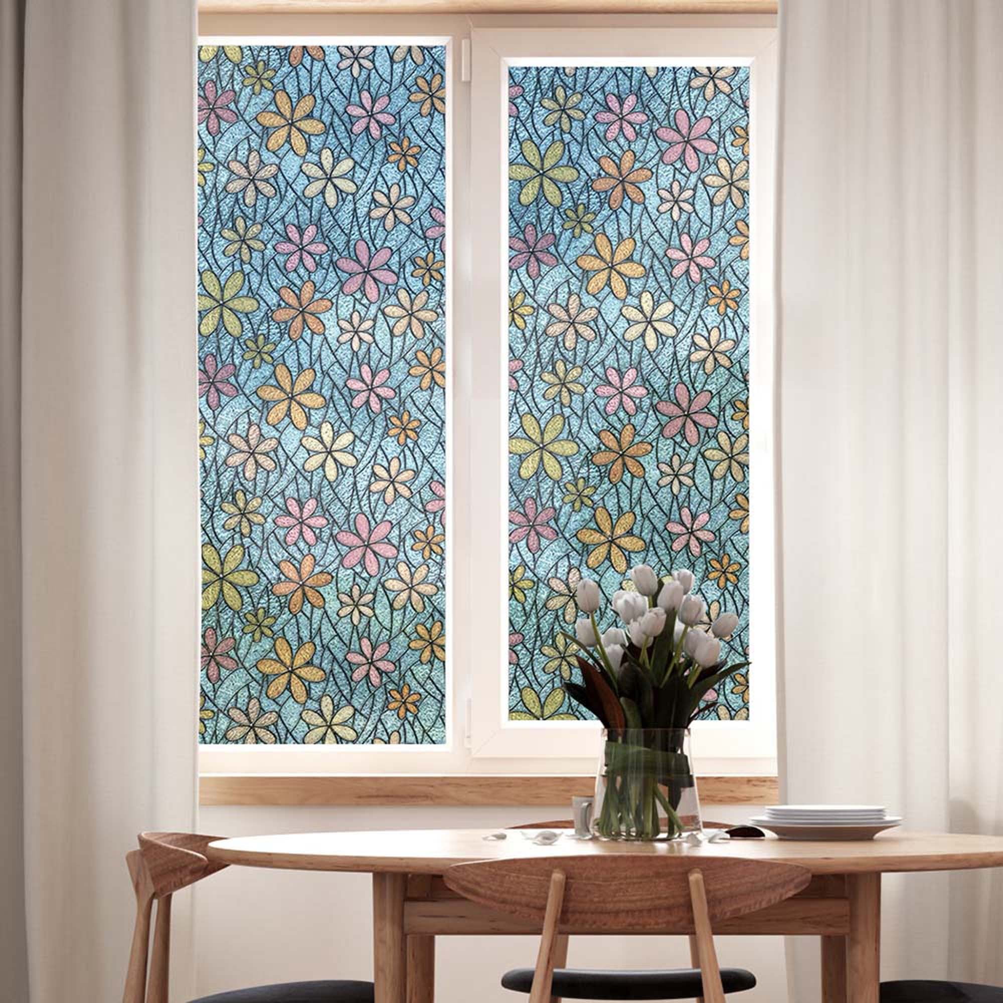 Floral Static Cling Window Film PVC Sticker Private Bedroom Living-room Decor 