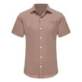 thumbnail image 1 of FAIWAD Cotton Linen Button up Shirts for Men Summer Short Sleeve Laple Shirt Basic Slim Comfy T-Shirt, 1 of 4