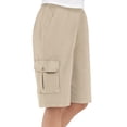 thumbnail image 2 of Collections Etc Women's Elastic Waist Cargo Pocket Short, Khaki, Medium, 2 of 6