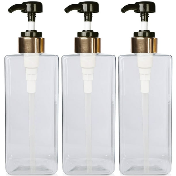 3 Empty Shampoo Bottles Square Dispenser Pump Bottle 800ml Gold Black with Waterproof Labels