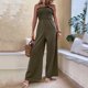 thumbnail image 5 of Moda de verano para mujer Sexy cintura alta Color sólido sin mangas Casual pantalones de pierna ancha mono con tirantes Fridja  alkflakhf37547, 5 of 9