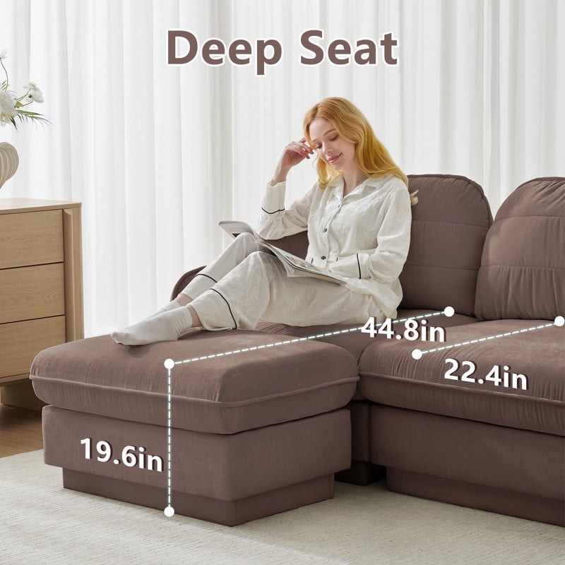 Chenille Modular Sofa, 2-Seater Deep Seat Cloud Couch, Upholstered Sofa with Round Pillows, Quilted Back Cushions & Recessed Base, Modern Sofa for Living Room, Apartment,Rose Dust