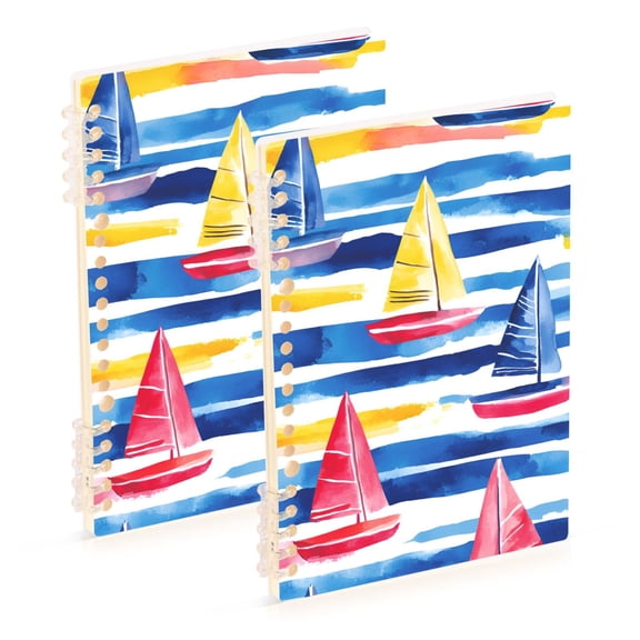 FORMRS 1-Subject Spiral Notebook 8" x 5" College Ruled 60 Refillable Sheet, Red Hand Drawn Sailboats