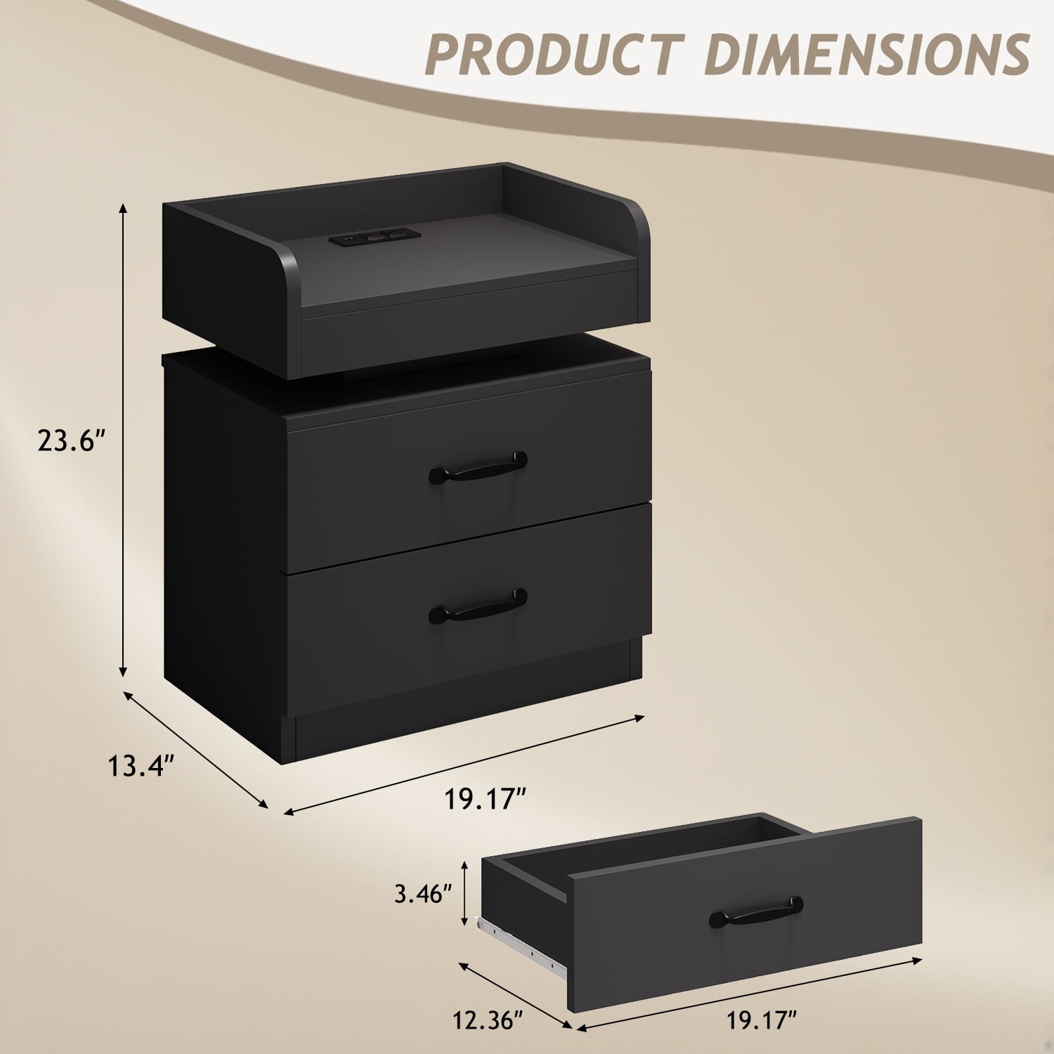 4 EVER WINNER Nightstand with Charging Station, LED Night Stand with 2 Drawers, Modern Beside End Table Side Table for Bedroom Living, Black