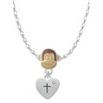 thumbnail image 1 of Delight Jewelry Silvertone Small Heart with Cross & Fish with Crystal Mia Monkey Charm Necklace, 1 of 4