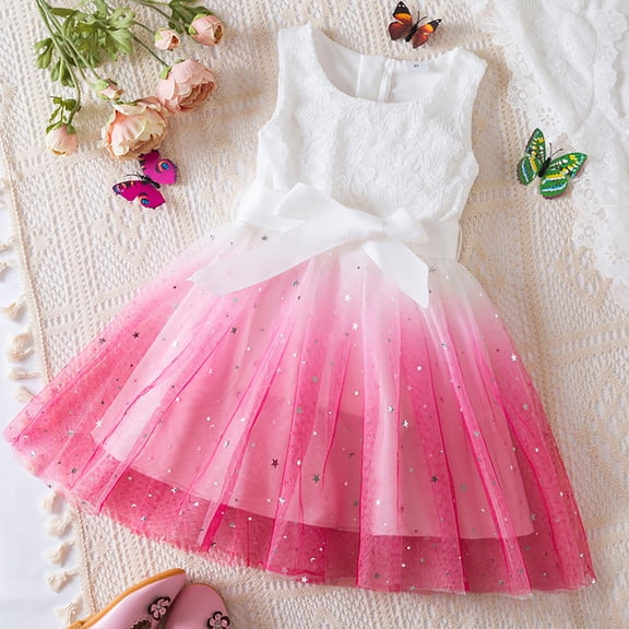 Girl's Dresses Children Sleeveless Bowknot Print Kids Clothes