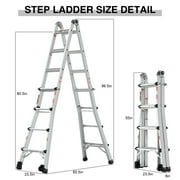 Aluminum Ladder with Wheels 17 ft Foldable Step Ladders, 300 Lbs Load Capacity Anti-Slip for Stairs Home Indoor Outdoor Roof