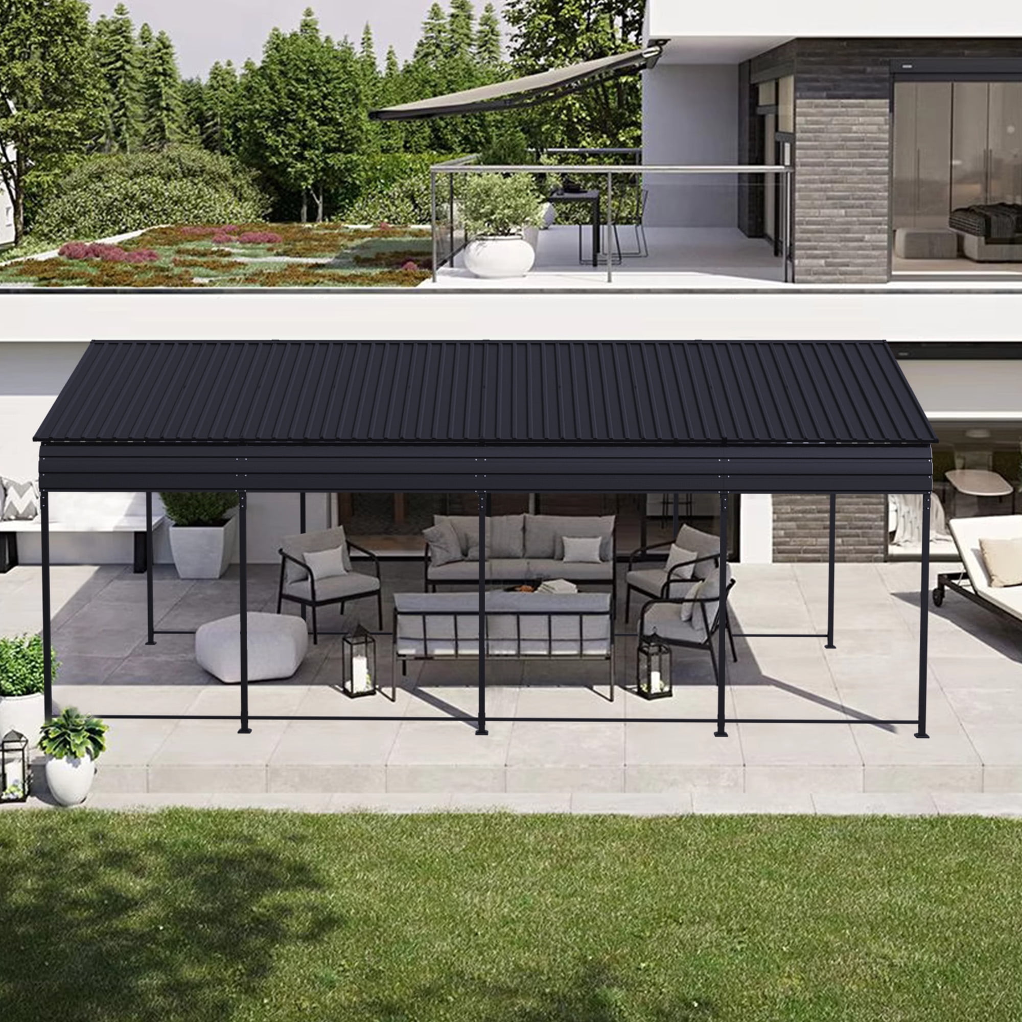 12' x 20' Heavy Duty Metal Carport, Galvanized Steel Roof Car Port with Vertical Drainage System, All-Weather Vehicle Shelter for Cars, Trucks & Boats, Reinforced Base, Gray