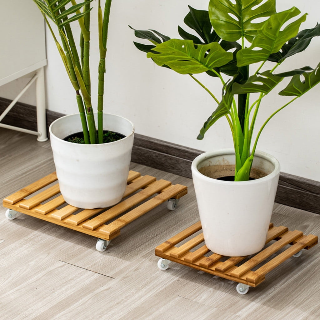 Cotonie Bamboo Movable Plant Pot Trolley Tray Square