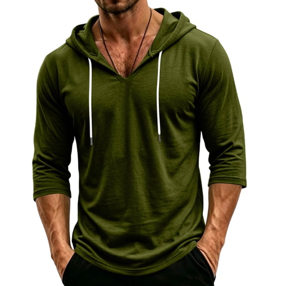Vxararl3/4 Sleeve Mens Hoodies Fall Winter Trendy Print Hoodies Big and Tall Hooded Sweatshirt Loose Fleece Sweater Army Green S