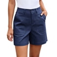 thumbnail image 2 of Bloomae Women Stretchy Shorts Trendy Solid Color Button Elastic High Waisted Short Pants Lightweight Summer Dressy Casual Chino Shorts with Pockets, 2 of 10