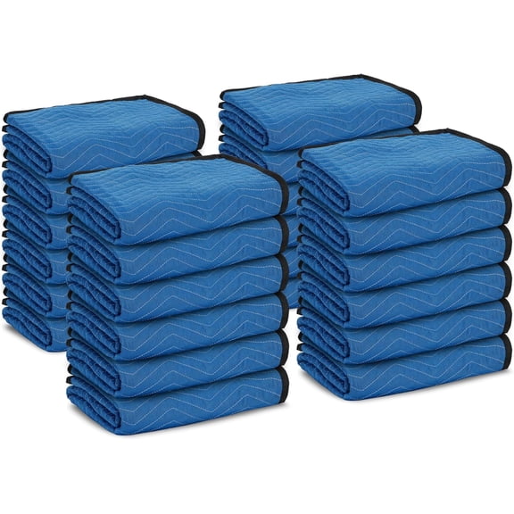 Moving Blankets 12 Pack, Heavy Duty 35 lb/dz, Quilted Furniture Pads Large 80x72 Inches for Moving and Storage (24, Blue)