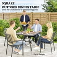thumbnail image 3 of Table à Manger Extérieure Carrée de 37 Pouces pour 4, Table de Patio Grise avec Dessus en Faux Bois, Trou pour Parasol et Tablette de Rangement Inférieure, Table de Jardin en Acier Résistant aux Intempéries pour Cour Arrière et Terrasse, 3 of 7