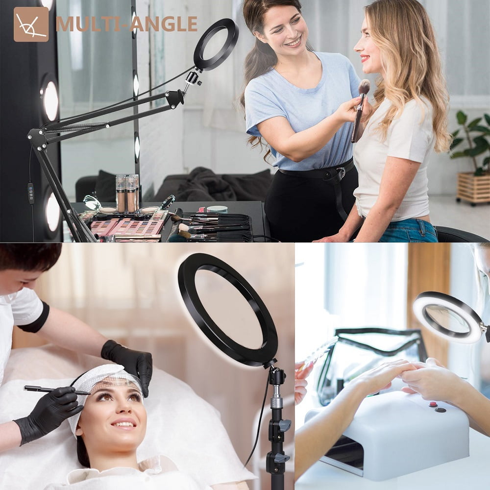 Phone Ring Light Holder, 8'' Ring Light with 2 Foldable Arm Stand for iPhone to Baking,Craft,Calligraphy,Drawing,Online Lesson,Video Recording