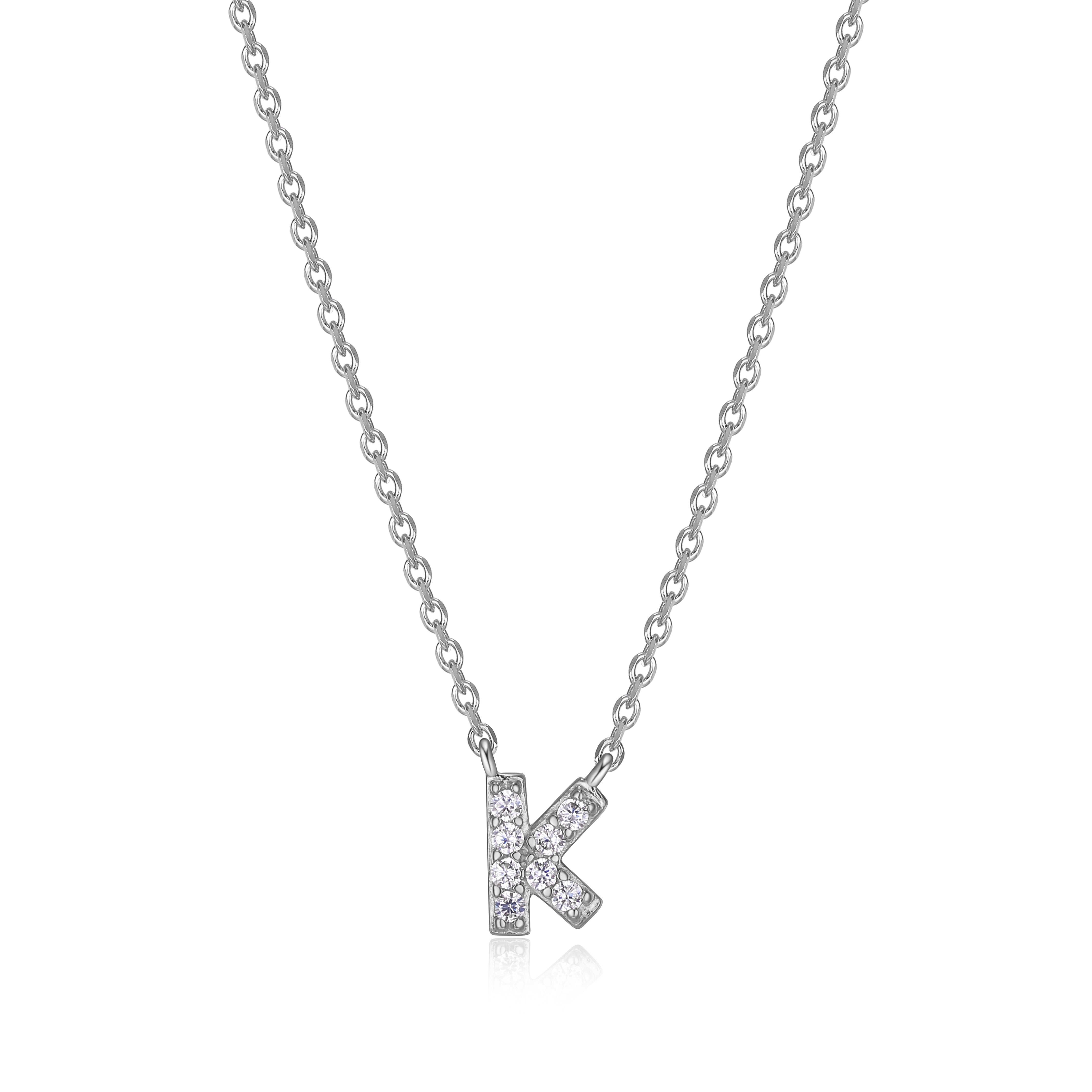 Forever Facets Women's Initial Letter "K" CZ Necklace in Sterling Silver, 18 inch