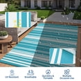 thumbnail image 4 of Garvee 9x12ft Waterproof Outdoor Rugs Modern Striped Outdoor Camping Rugs for Patio, Reversible UV-Resistant Plastic Straw Rugs Carpet for Porch, Deck, Backyard, Balcony, Light Blue, 4 of 9