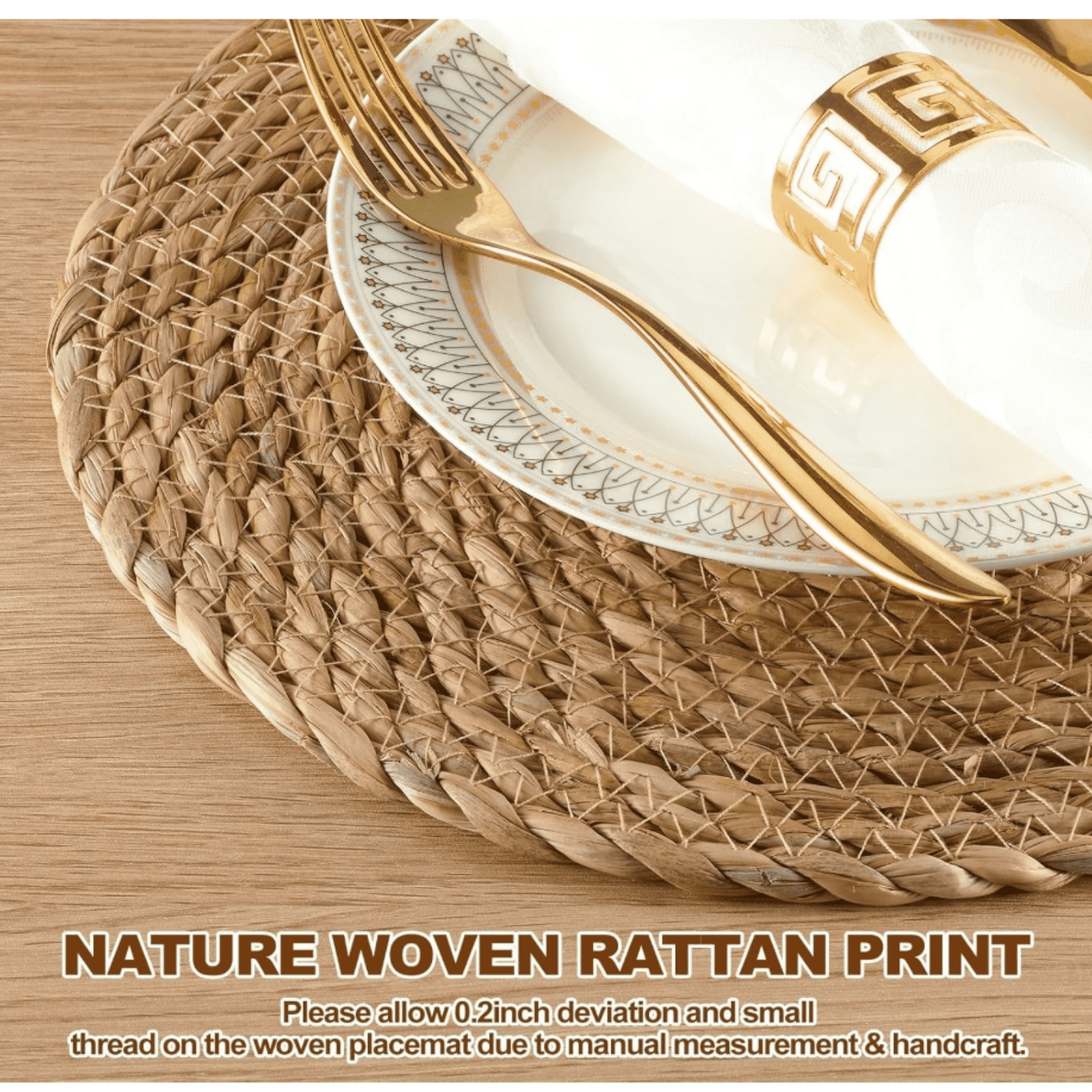 13 Inch Set of 10 - Boho Rattan Placemat Natural Water Hyacinth Placemats, Farmhouse Weave Place Mats, Rustic Braided Wicker Table Mats for Dining Table,Home,Wedding
