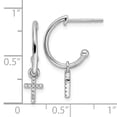 thumbnail image 4 of White Ice Sterling Silver Rhodium-plated Diamond Cross Dangle J-Hoop Post Earrings, 4 of 4