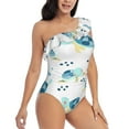 thumbnail image 3 of Sikiie Sea Turtle Print Women One Piece Swimsuits Tummy Control One Shoulder Bathing Suits Ruffle Swimwear, From S to XXL-Large, 3 of 6