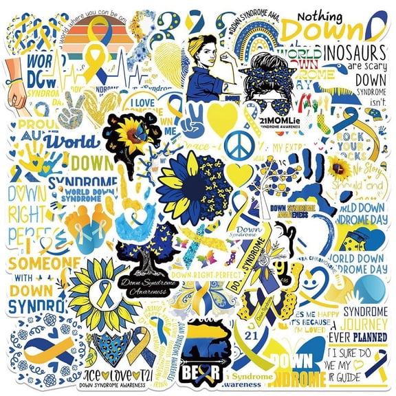 50 Pcs Down Syndrome Awareness Stickers Waterproof Decorative Decals for Car Bumper Water Bottle Laptop Luggage Mobile Phone Skateboard